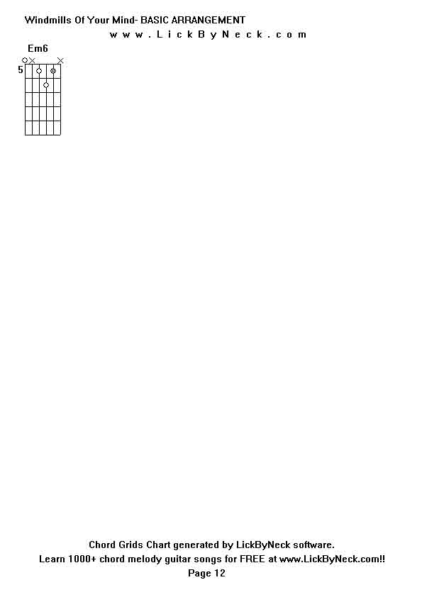 Chord Grids Chart of chord melody fingerstyle guitar song-Windmills Of Your Mind- BASIC ARRANGEMENT,generated by LickByNeck software.